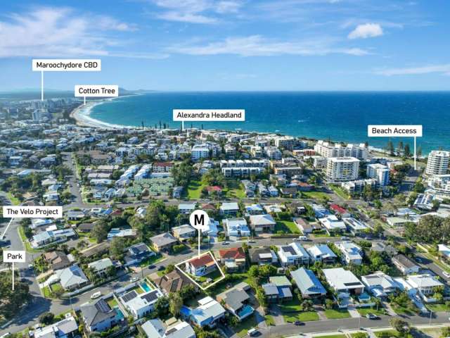 A rare beachside gem in the heart of Mooloolaba; five bedroom home with side access, area views and a short stroll to the beach and dining precinct